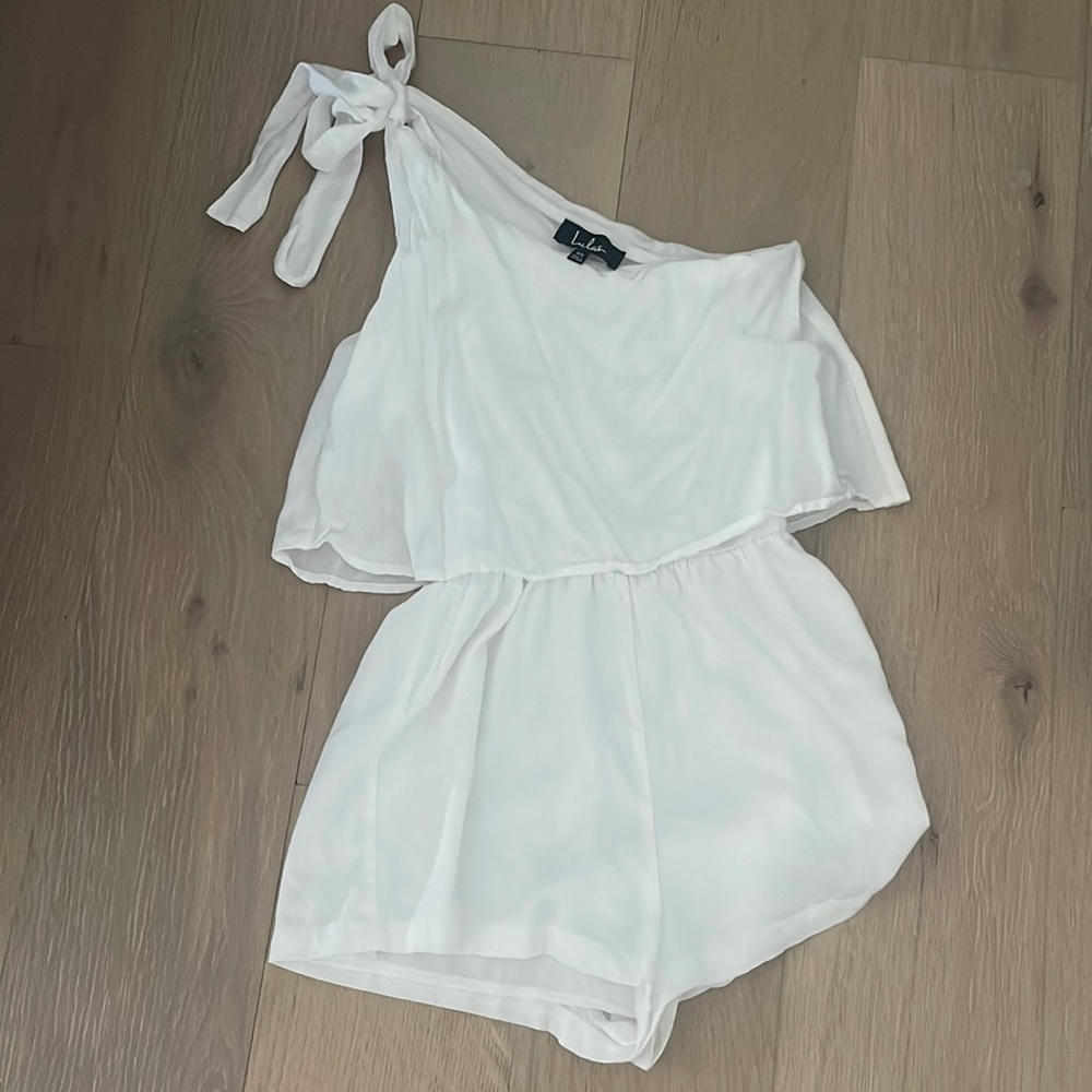 Lulus one shoulder white or navy romper XS
